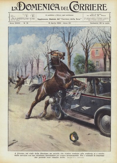 À Livourne, sur le boulevard de la Gare, un cheval conduit à l