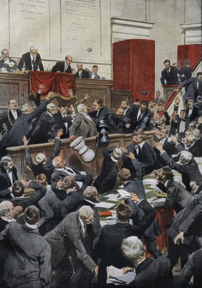 Séance orageuse à la Chambre des députés italienne pendant un débat budgétaire. Le député Chiesa suspend le vote en jetant l