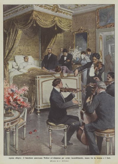 Agonie joyeuse, le banquier américain Walker empoisonné par erreur, meurt parmi la musique et les fleurs - Achille Beltrame