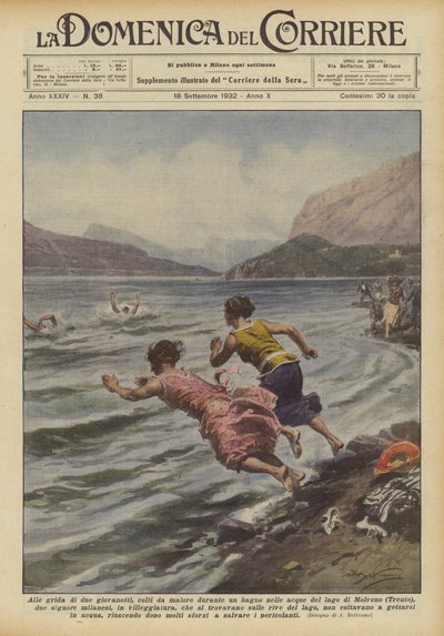 Aux cris de deux jeunes hommes, pris de malaise pendant un bain dans les eaux du lac de Molveno - Achille Beltrame