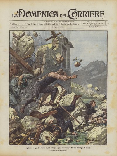 Alpinistes surpris et blessés dans un refuge alpin écrasé par une avalanche de pierres - Achille Beltrame