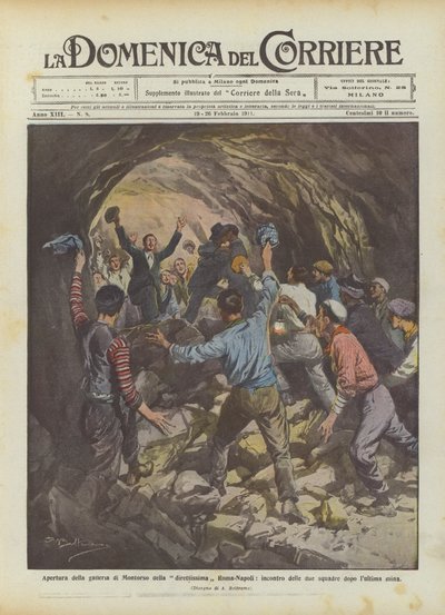 Ouverture de la galerie de Montorso de la ligne directe Rome-Naples, rencontre des deux équipes après la dernière mine - Achille Beltrame