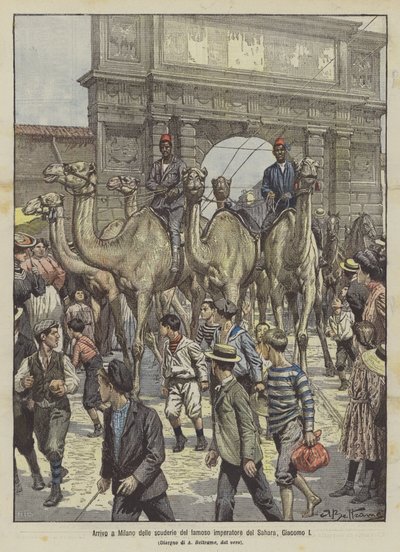 Arrivée à Milan des écuries du célèbre empereur du Sahara, Giacomo I - Achille Beltrame
