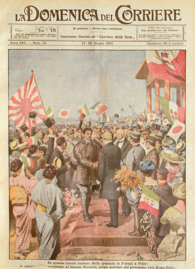 Arturo Ferrarin accueilli à Tokyo comme premier arrivé sur la route Rome-Tokyo, illustration d