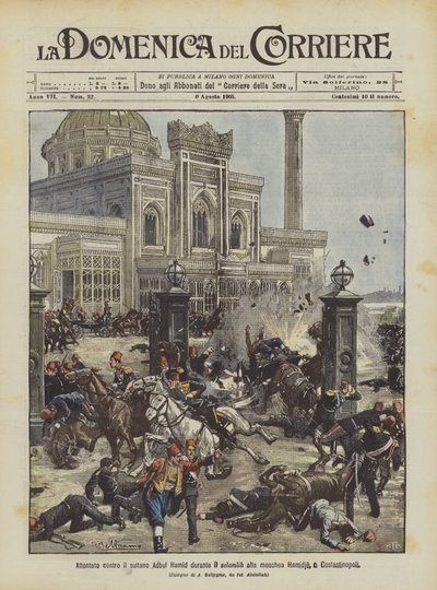 Attentat contre le sultan Abdul Hamid pendant le selamlik à la mosquée Hamidie, à Constantinople - Achille Beltrame