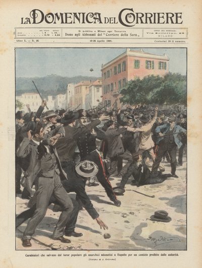 Carabiniers sauvant des anarchistes de la fureur populaire à Rapallo lors d
