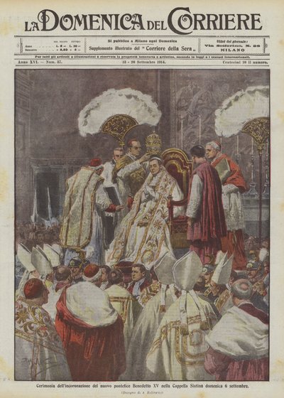 Cérémonie de couronnement du nouveau pontife Benoît XV dans la chapelle Sixtine le dimanche 6 septembre - Achille Beltrame