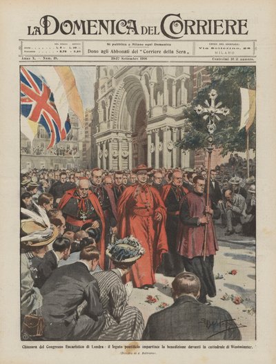 Clôture du Congrès Eucharistique de Londres, le légat pontifical donne la bénédiction - Achille Beltrame
