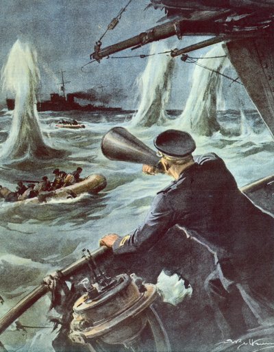 Affrontement entre un petit torpilleur et un croiseur britannique dans le canal de Sicile, 20 octobre - Achille Beltrame