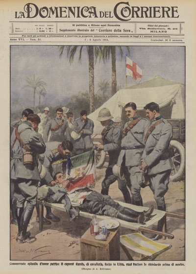 Épisode émouvant de patriotisme, le caporal Carola, de cavalerie, blessé en Libye voulant embrasser - Achille Beltrame