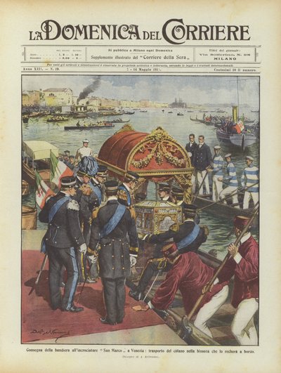 Remise du drapeau au croiseur San Marco à Venise, transport du coffre dans la bissone ? - Achille Beltrame