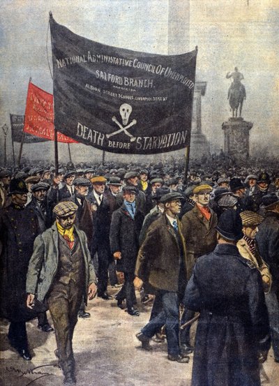 Manifestation de mineurs en grève. Londres 1922. Illustration d