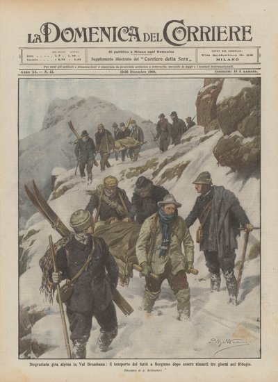 Excursion alpine malheureuse en Val Brembana, transport des blessés à Bergame après trois jours - Achille Beltrame