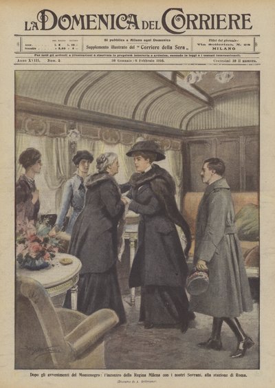 Après les événements du Monténégro, la rencontre de la reine Milena avec nos souverains, à la gare de Rome - Achille Beltrame