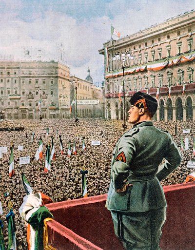 Discours du Duce sur la Piazza Duomo à Milan, par Achille Beltrame, illustration de La Domenica del Corriere, mai 1930 - Achille Beltrame