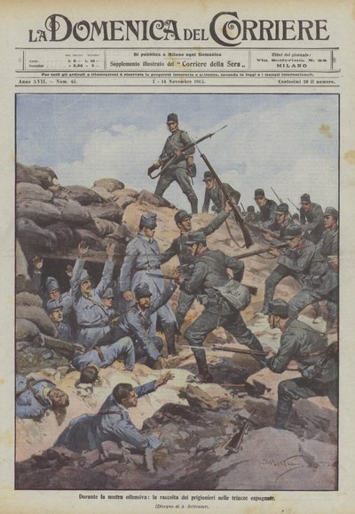 Pendant notre offensive, la collecte des prisonniers dans les tranchées conquises - Achille Beltrame