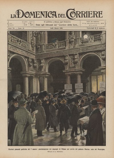 Élections générales politiques du 7 mars, proclamation des députés de Milan dans la cour - Achille Beltrame