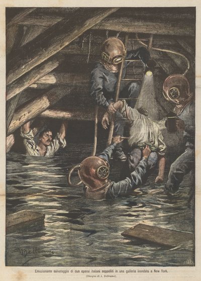 Sauvetage émouvant de deux ouvriers italiens enterrés dans un tunnel inondé à New York - Achille Beltrame