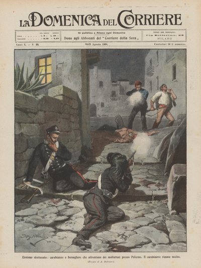 Héroïsme malheureux, carabinier et bersaglier affrontant des malfaiteurs près de Palerme - Achille Beltrame