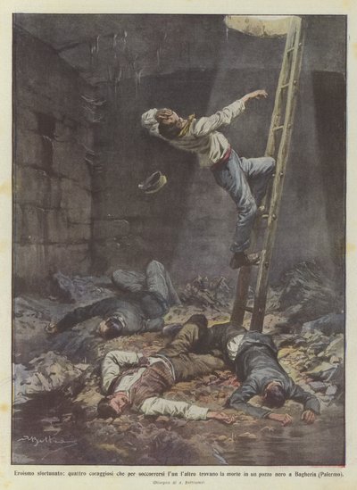 Héroïsme malheureux, quatre courageux qui, en se secourant les uns les autres, trouvent la mort ? - Achille Beltrame