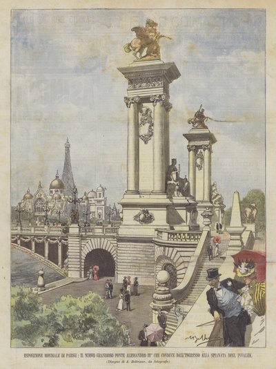 Exposition mondiale de Paris, le nouveau grandiose pont Alexandre III qui conduit de l