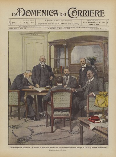 Fin de la guerre italo-turque, le traité de paix est signé par les plénipotentiaires - Achille Beltrame
