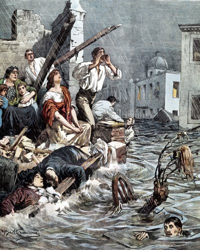 Inondation de Modica (Sicile) en 1901. La Domenica del Corriere. Illustration de Beltrame - Achille Beltrame