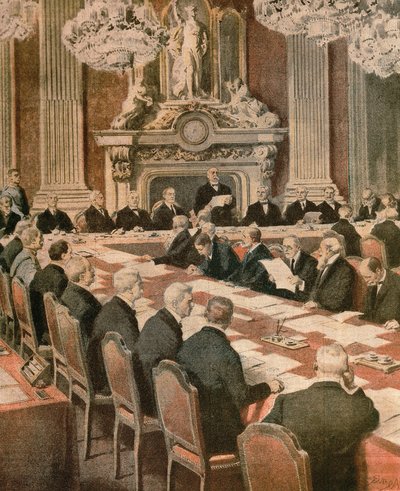 Le président français Georges Clemenceau parlant à la Conférence de paix de Paris, par Achille Beltrame - Achille Beltrame