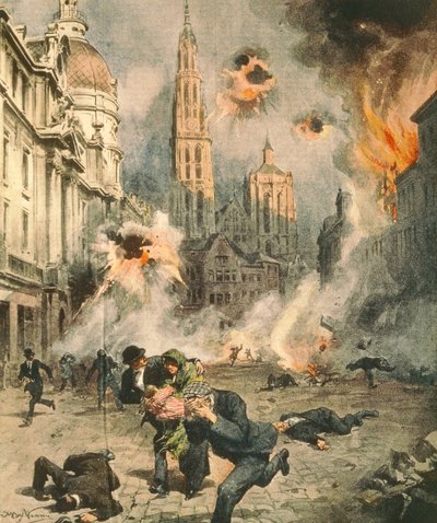 Les Allemands bombardant et occupant Anvers - Achille Beltrame