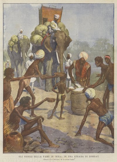 Les horreurs de la faim en Inde, dans une rue de Bombay - Achille Beltrame