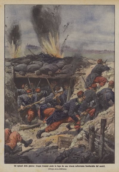 Épisodes de la guerre, troupes françaises mises en fuite par une tranchée souterraine bombardée par les ennemis - Achille Beltrame