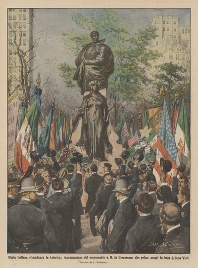 Gloire italienne revendiquée en Amérique, inauguration du monument à G. da Verrazzano - Achille Beltrame