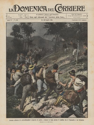 Grosse colonne de contrebandiers surprise de nuit et mise en fuite près de la frontière - Achille Beltrame