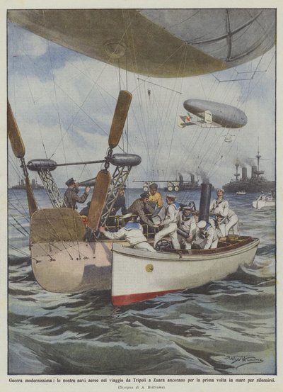 Guerre très moderne, nos navires aériens dans le voyage de Tripoli à Zuara ancrent pour la première fois - Achille Beltrame