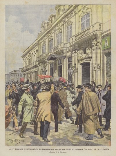 Les graves troubles de Buenos Aires, la manifestation contre les bureaux du journal El Pais, dans la rue Florida - Achille Beltrame