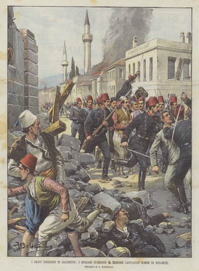 Les graves troubles de Salonique, les Bulgares sèment la terreur en lançant des bombes de dynamite - Achille Beltrame
