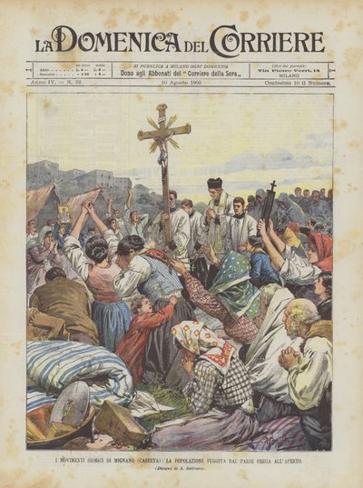 Les mouvements sismiques de Mignano (Caserta), la population fuyant le village prie en plein air - Achille Beltrame