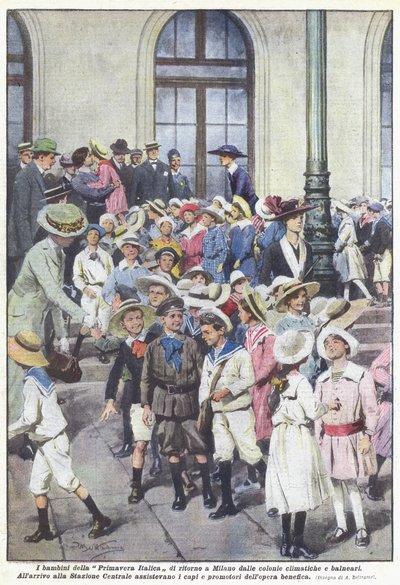 Les enfants du Printemps Italique de retour à Milan des colonies climatiques et balnéaires - Achille Beltrame