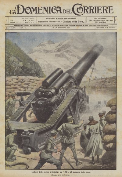 Les colosses de notre artillerie, un 305 au moment du tir - Achille Beltrame