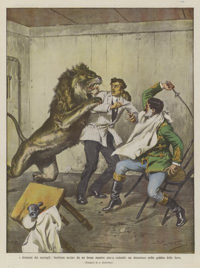 Les drames des ménageries, un barbier tué par un lion alors qu