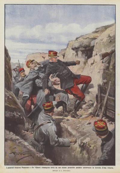 Les généraux français Maunoury et De Villaret blessés par un même projectile passé - Achille Beltrame