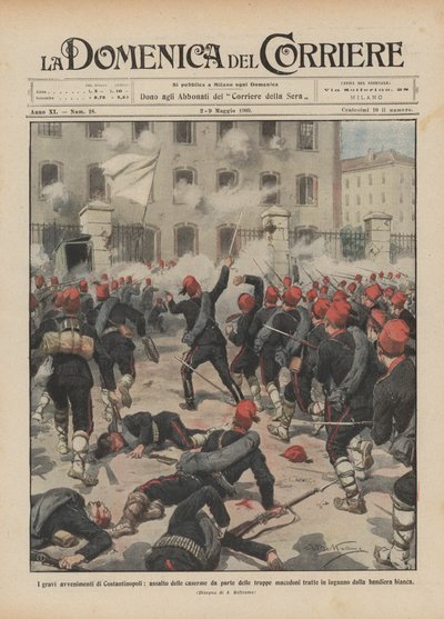 Les graves événements de Constantinople, assaut des casernes par les troupes macédoniennes - Achille Beltrame