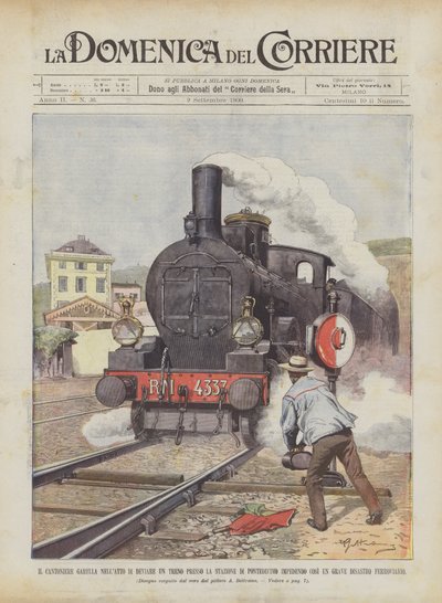 Le cantonnier Garella en train de dévier un train près de la gare de Pontedecimo, empêchant - Achille Beltrame