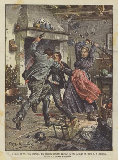 Le drame de Costa-Piana (Chiavari), une courageuse paysanne sauve la vie de son mari déjà ? - Achille Beltrame
