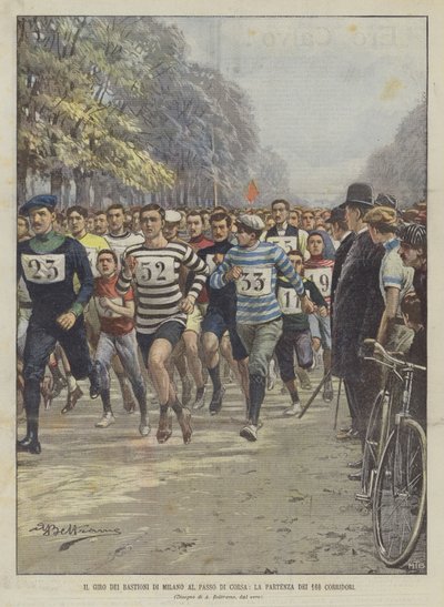 Le tour des bastions de Milan au pas de course, le départ des 160 coureurs - Achille Beltrame