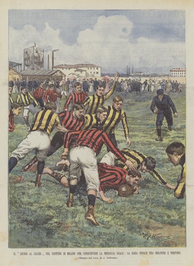 Le jeu de football au Trotter de Milan pour conquérir la médaille royale, la finale entre Milanais et Turinois - Achille Beltrame