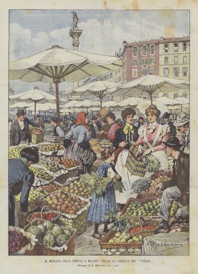 Le marché aux fruits à Milan, près de la colonne du Verzee - Achille Beltrame