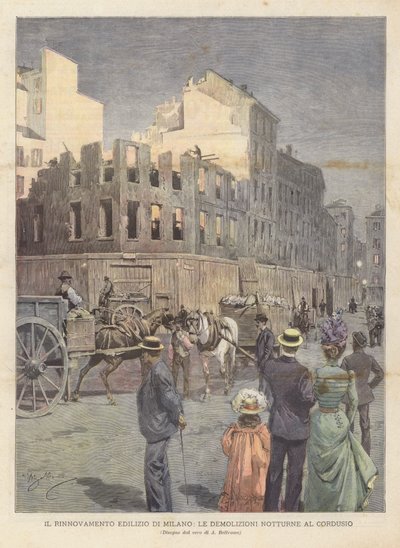 Le renouvellement urbain de Milan, les démolitions nocturnes au Cordusio - Achille Beltrame