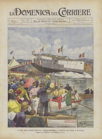 Le lancement du grand cuirassé Regina Margherita survenu à La Spezia le 30 mai - Achille Beltrame