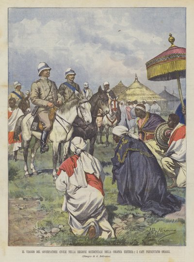 Le voyage du gouverneur civil dans la région occidentale de la colonie érythréenne, les chefs présentent des hommages - Achille Beltrame